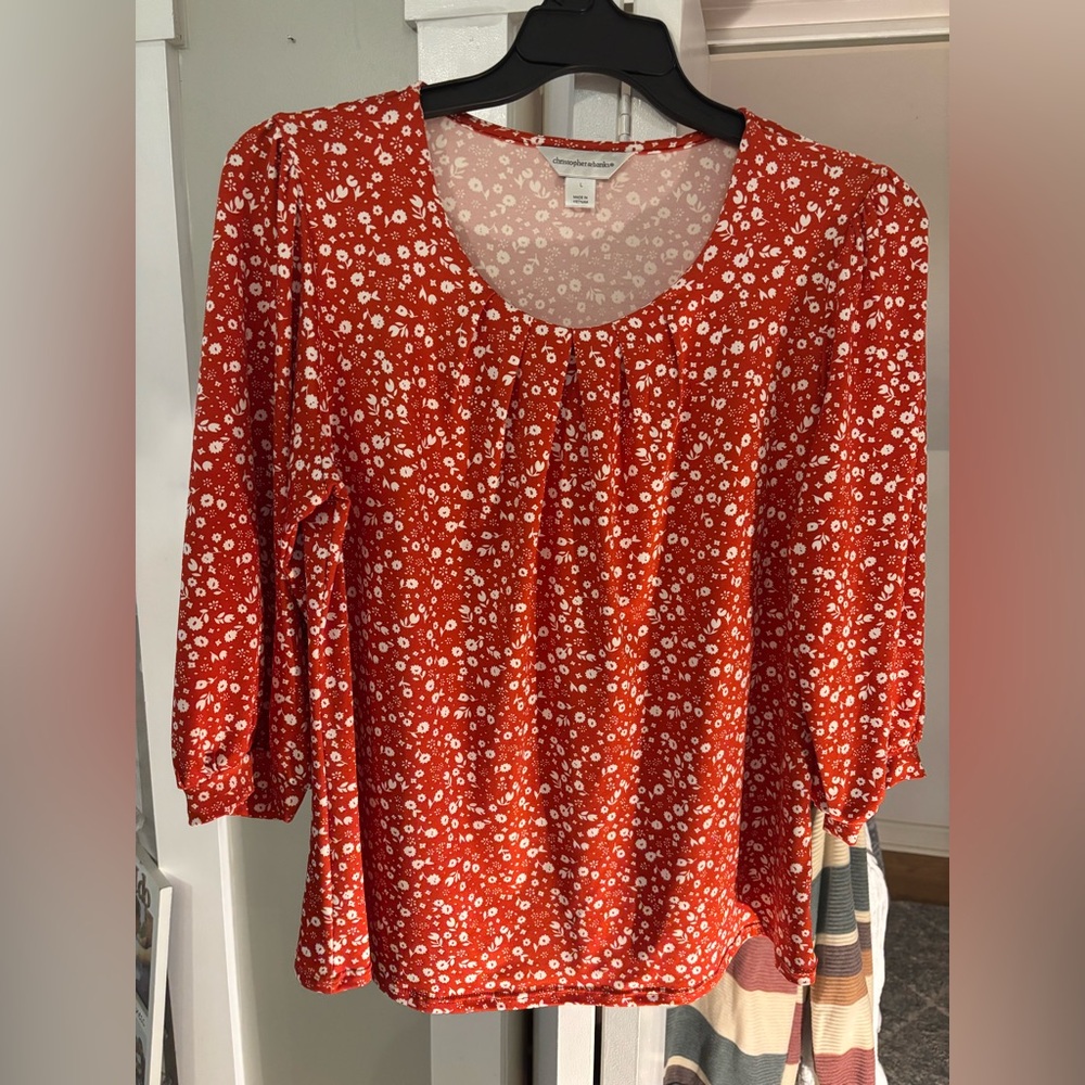 Christopher & Banks Red Floral Blouse